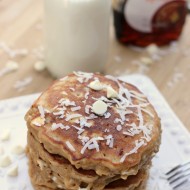 White Chocolate Chip Coconut Maple Pancakes